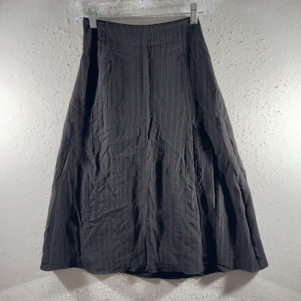 3086 | Everlane Textured Stripe Pleated A-Line Midi Skirt Black Womens 00